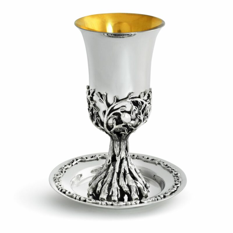 Nature-Inspired Leaves Silver Kiddush Cup