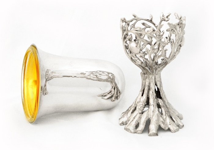 Nature-Inspired Leaves Silver Kiddush Cup