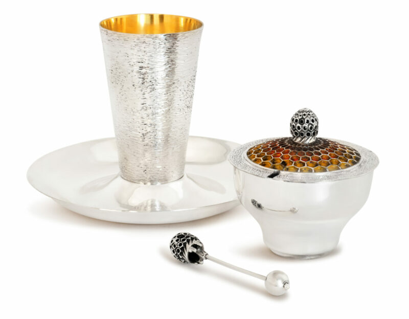 Special Silver Hammered Cup and Honey Dish with Tray