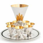 Sterling Silver Filigree Kiddush Cup Set with Eight Cups and Tray
