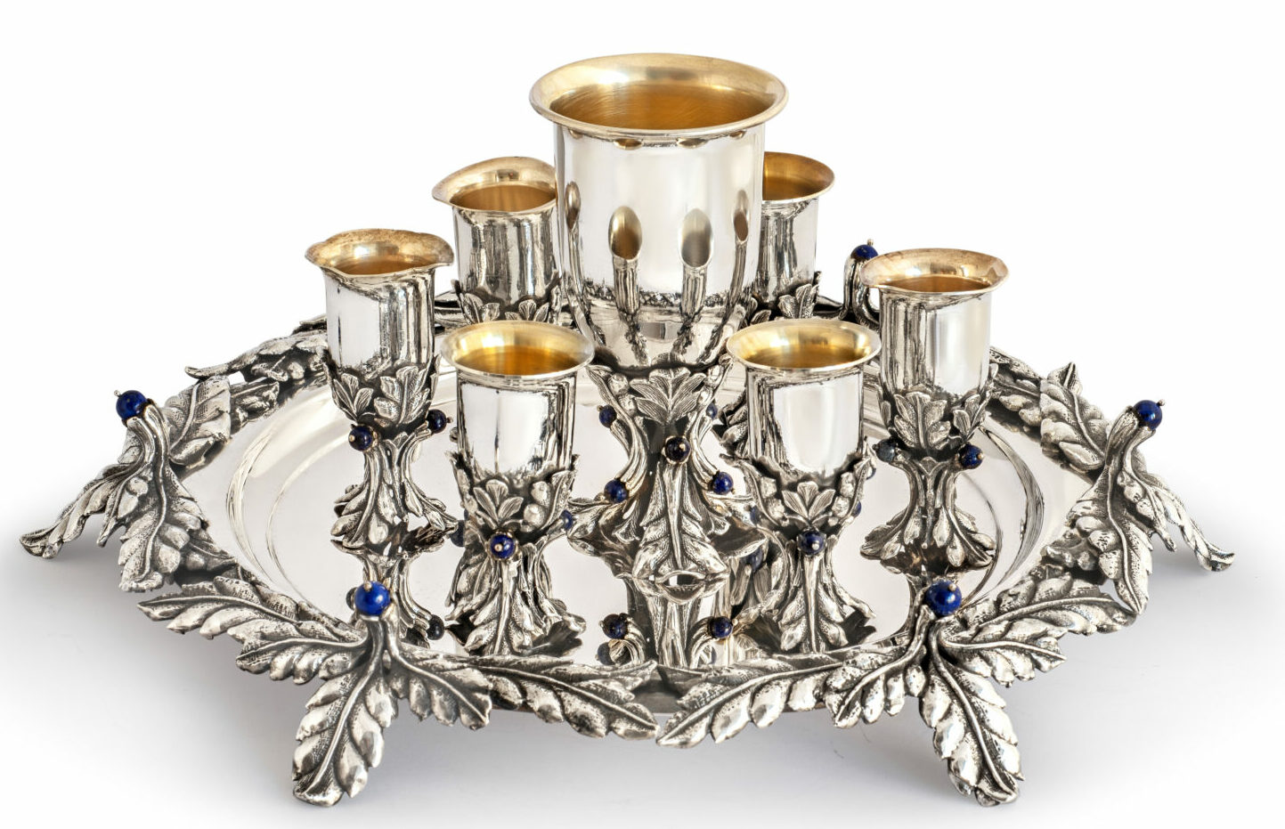 Extra Large Lapis Lazuli Shiny Silver Liquor Set