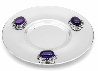 Stunning Kiddush Plate with Amethyst Stones