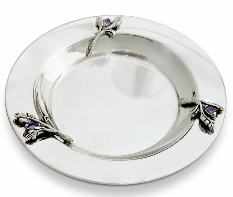 Nature Inspired Kiddush Plate with Amethyst Stones
