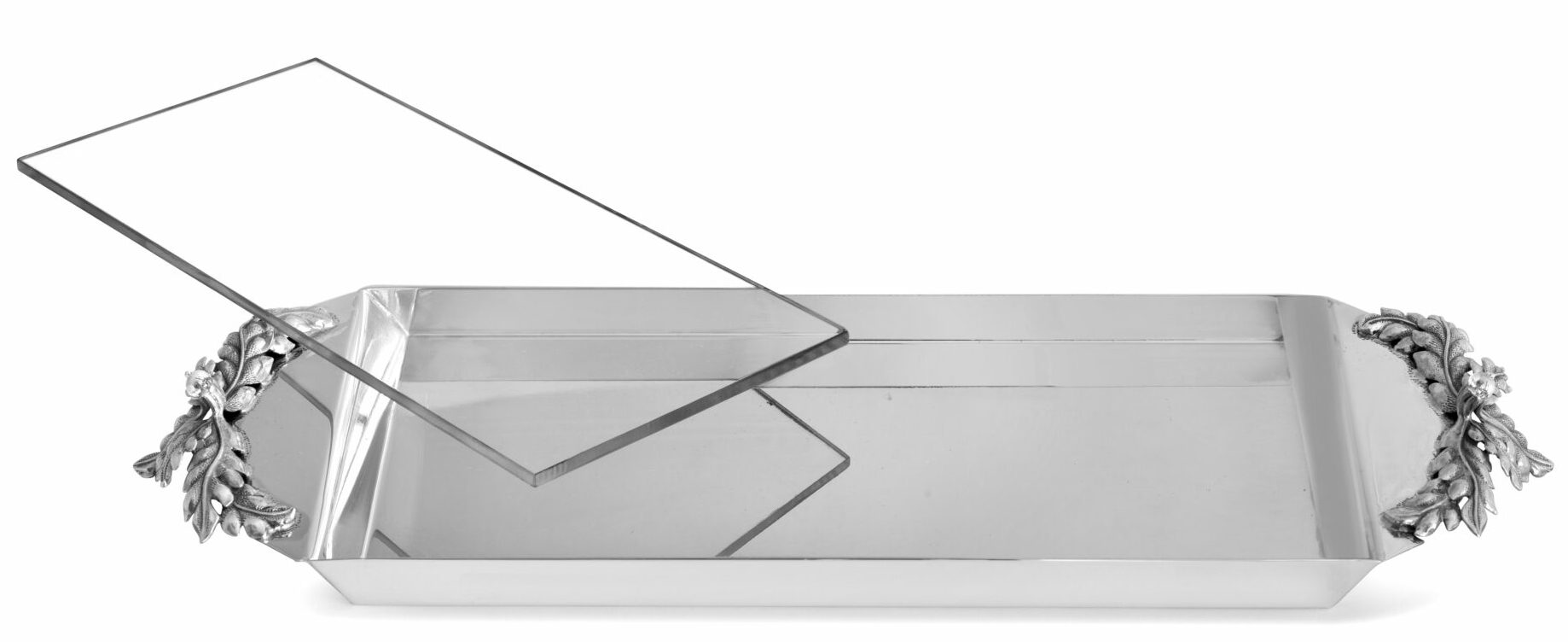 Floral 925 Sterling Silver Tray for Candlesticks