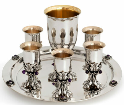 Sterling Silver Stunning Tray for Liquor Cups with Amethsyt