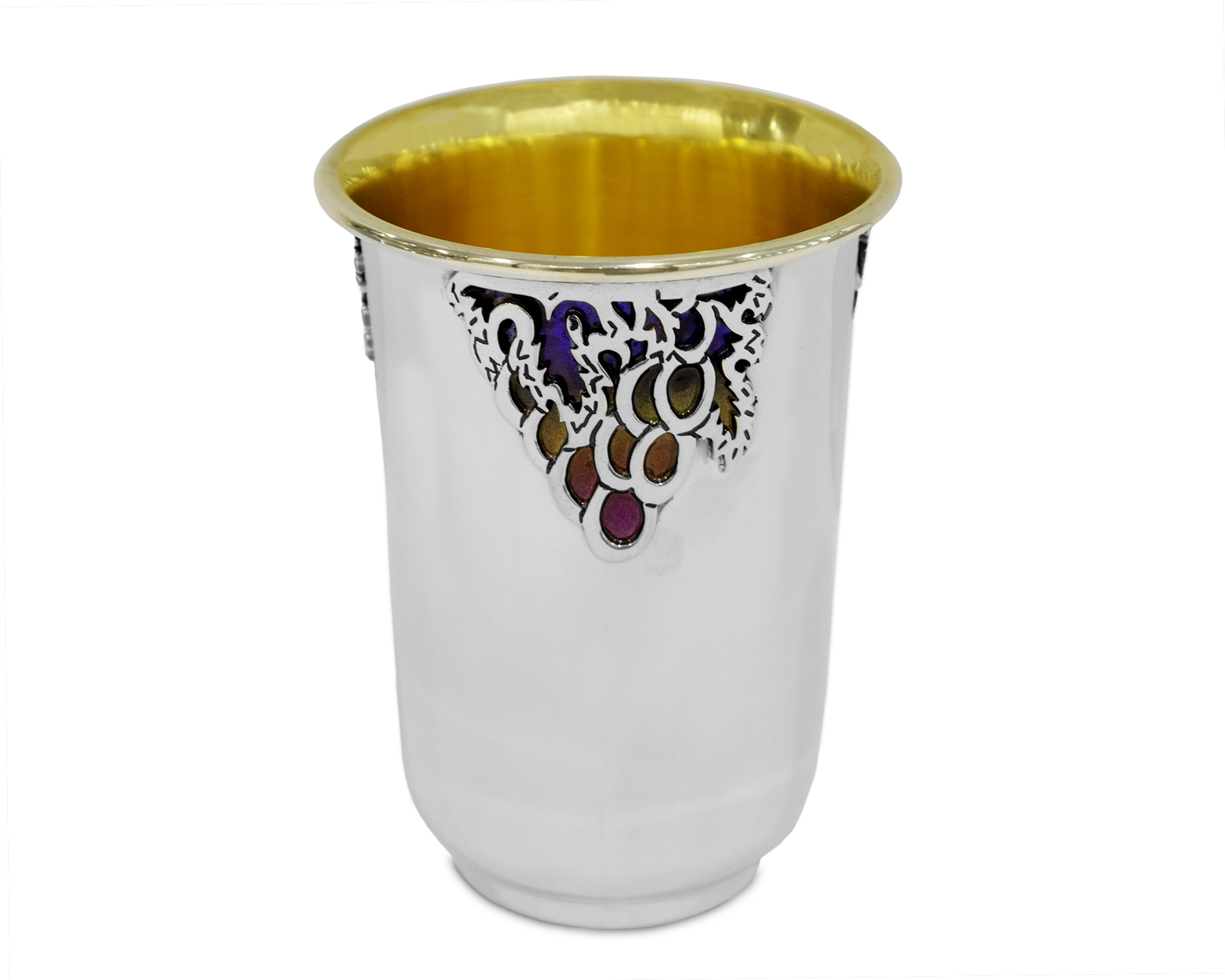 Silver Kiddush Cup Set with Grapes Decorations