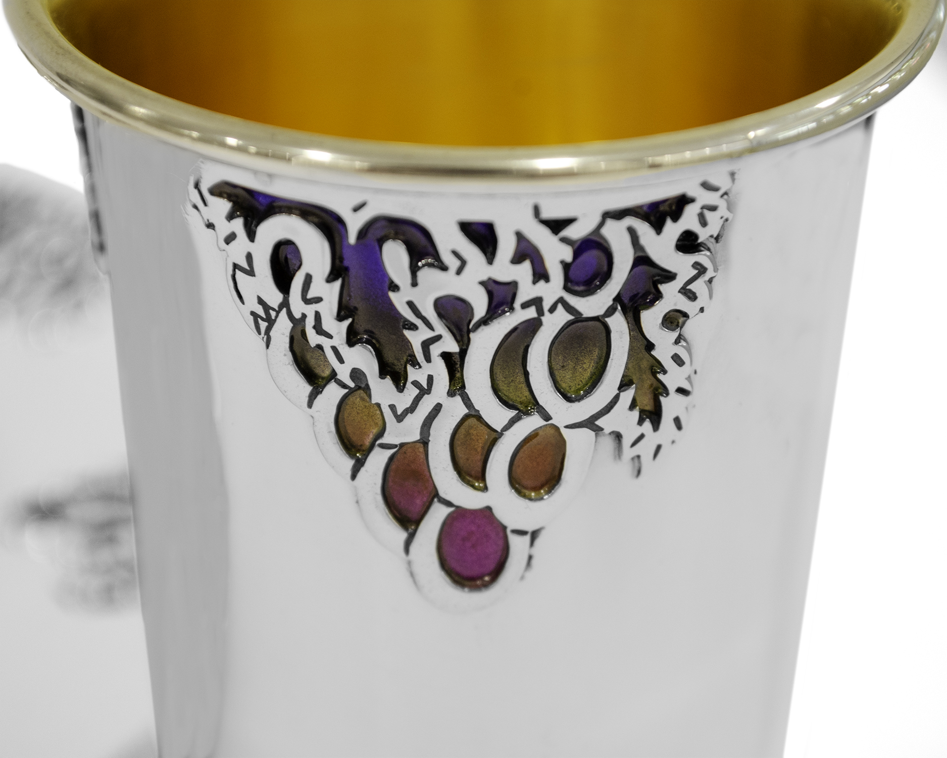Silver Kiddush Cup Set with Grapes Decorations