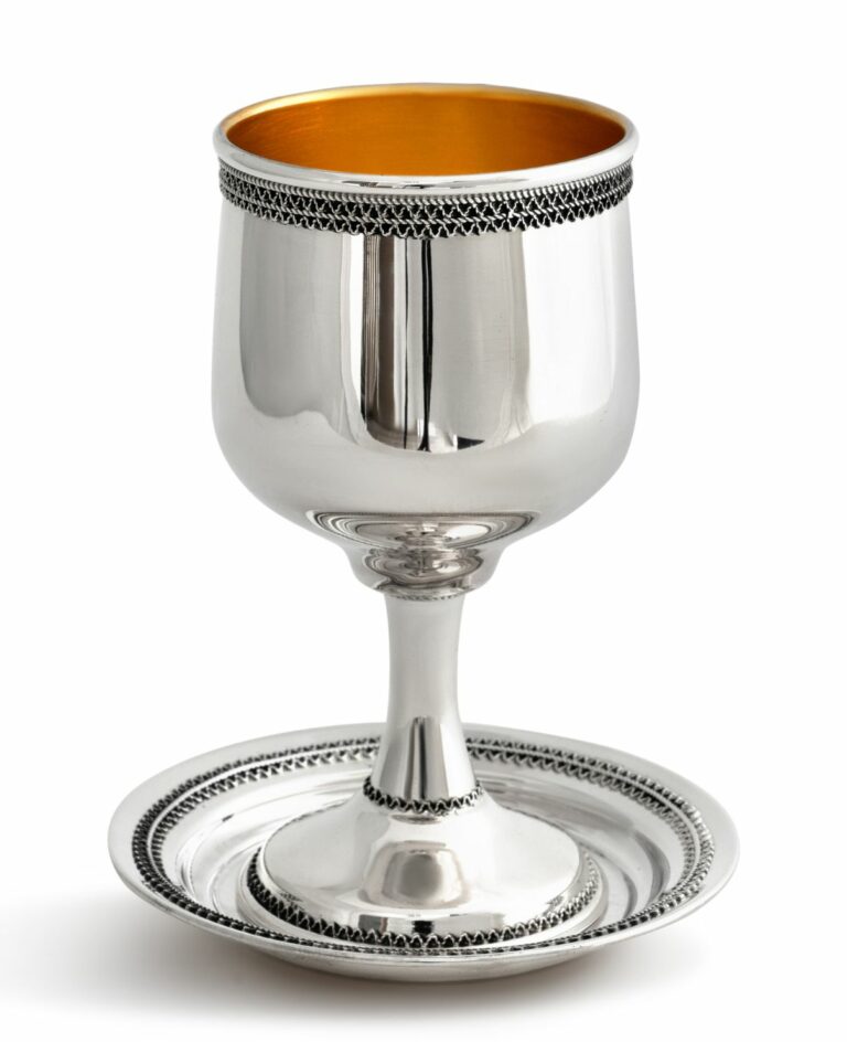 Shiny Round Silver Cup with Stem and Filigree
