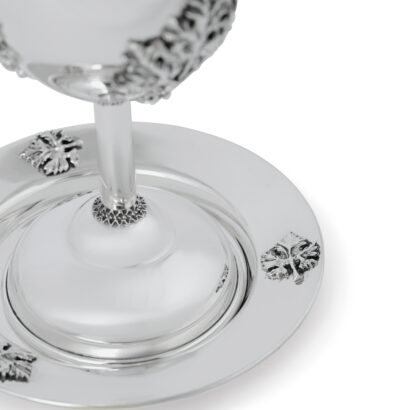 Smooth Silver Kiddush Cup with Nature Decorations
