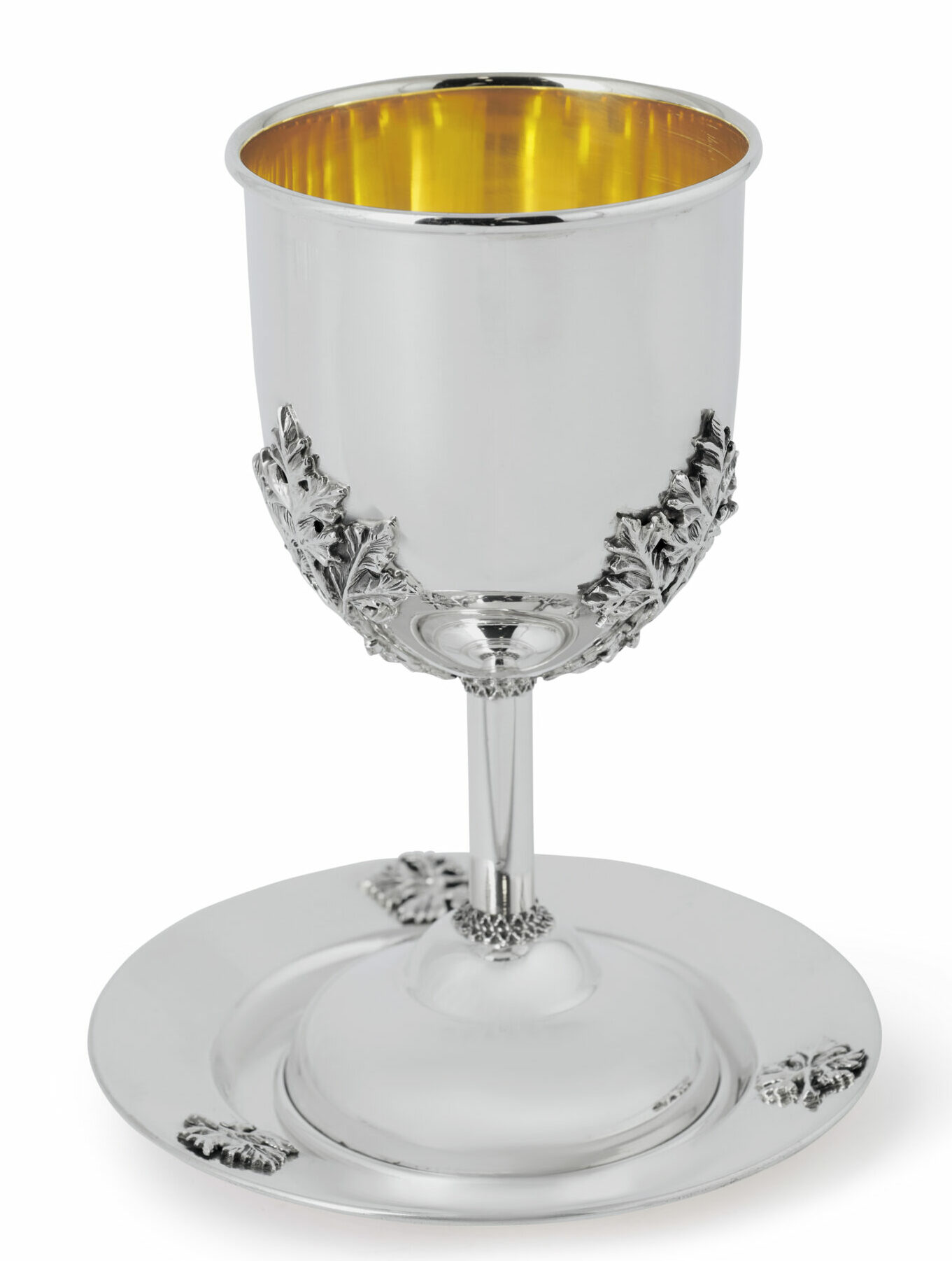 Smooth Silver Kiddush Cup with Nature Decorations