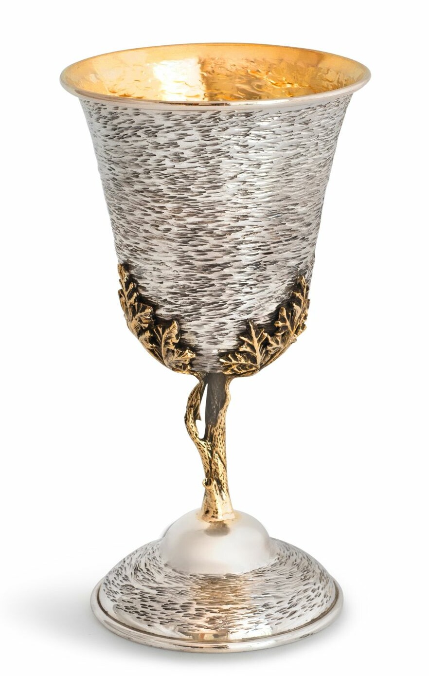 Silver Kiddush Cup with Brass and Unique Hammering