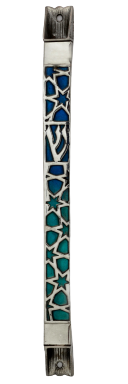 Starry Enameled Sterling Silver Mezuzah Case