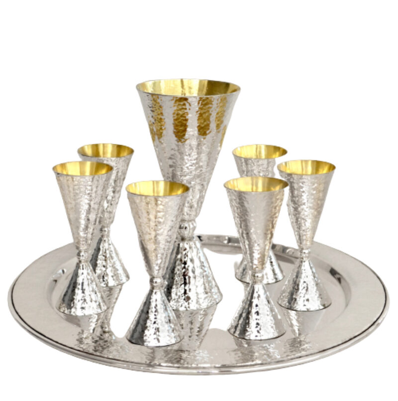 925 Sterling Silver Hammered Kiddush and Liquor Cups Set