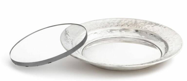 Hammered Silver Kiddush Plate with Raised Rim