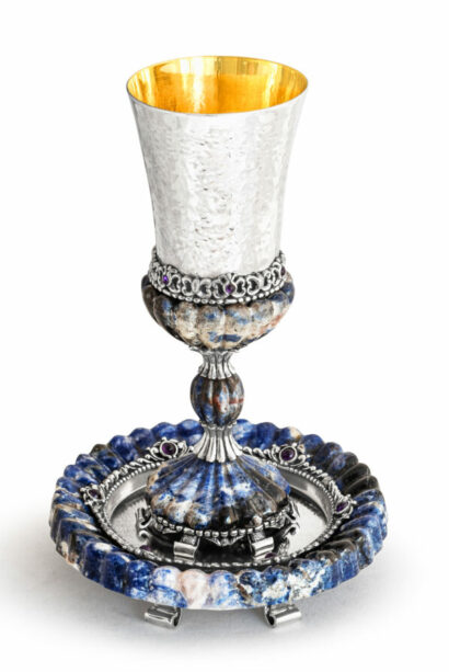 Luxurious Onyx and Silver Hammered Kiddush Cup