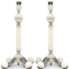 Fancy Onyx Stone and Silver Shabbat Candlesticks