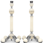 Fancy Onyx Stone and Silver Shabbat Candlesticks