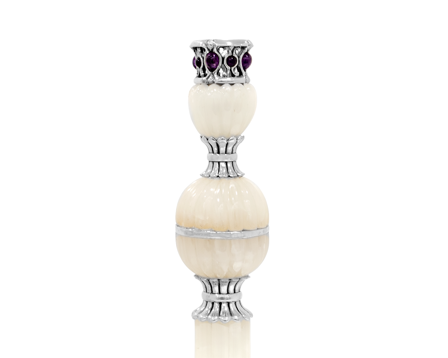 Fancy Onyx Stone and Silver Shabbat Candlesticks