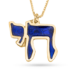Large 14K Gold Chai Necklace with Enamel Colors