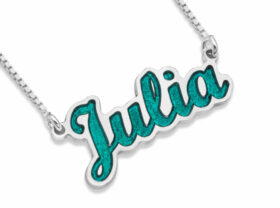 Thick English Name Silver Necklace with Enamel
