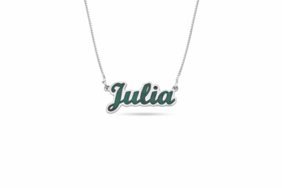 Thick English Name Silver Necklace with Enamel