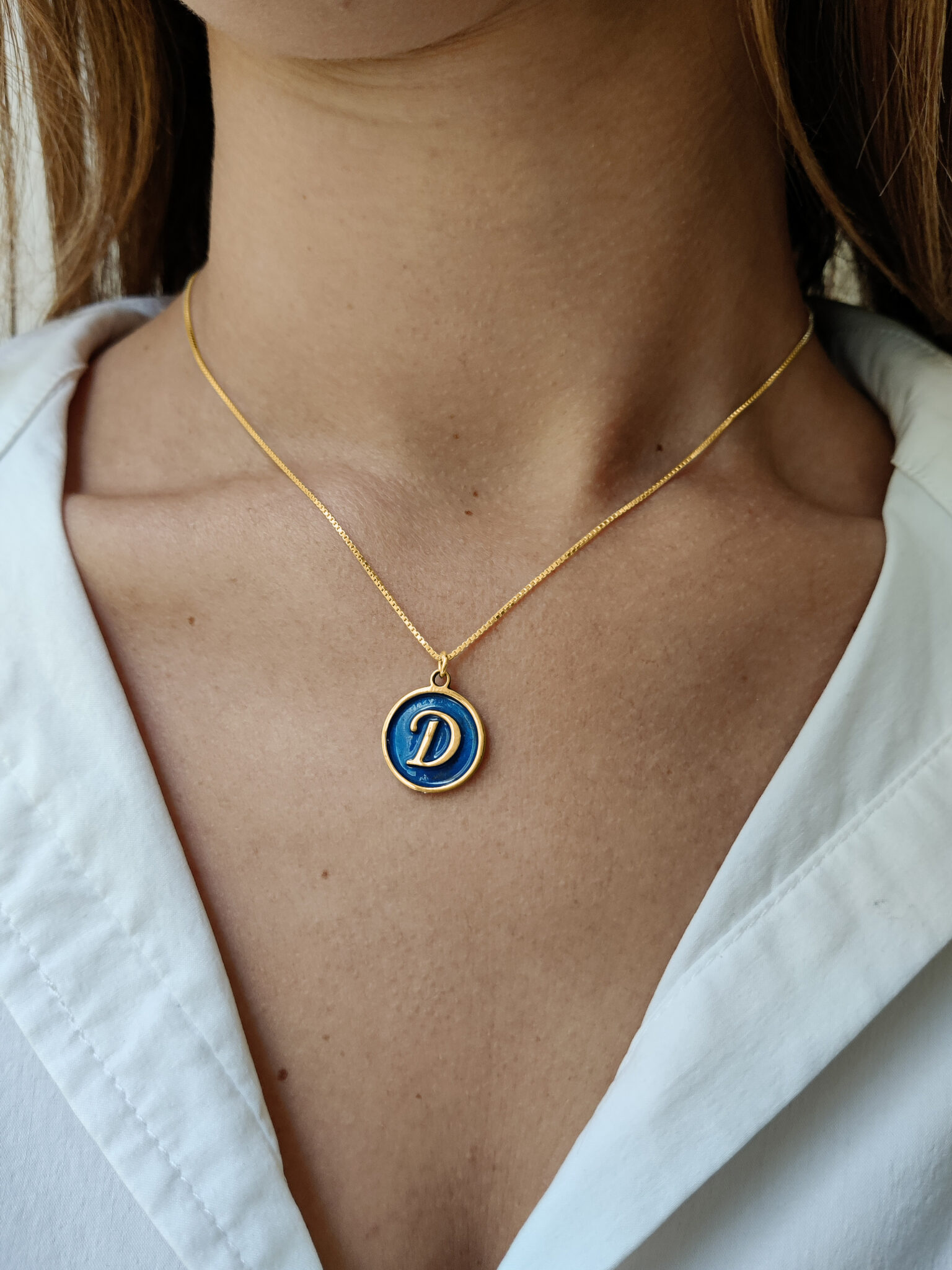 Multicolored Enamel Coin Shape 14K Gold Letter Pendant