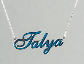 Curvy Name Silver Necklace with Colorful Enamel