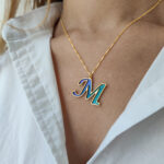 14K Gold Initial Multi-Colored Enameled Necklace