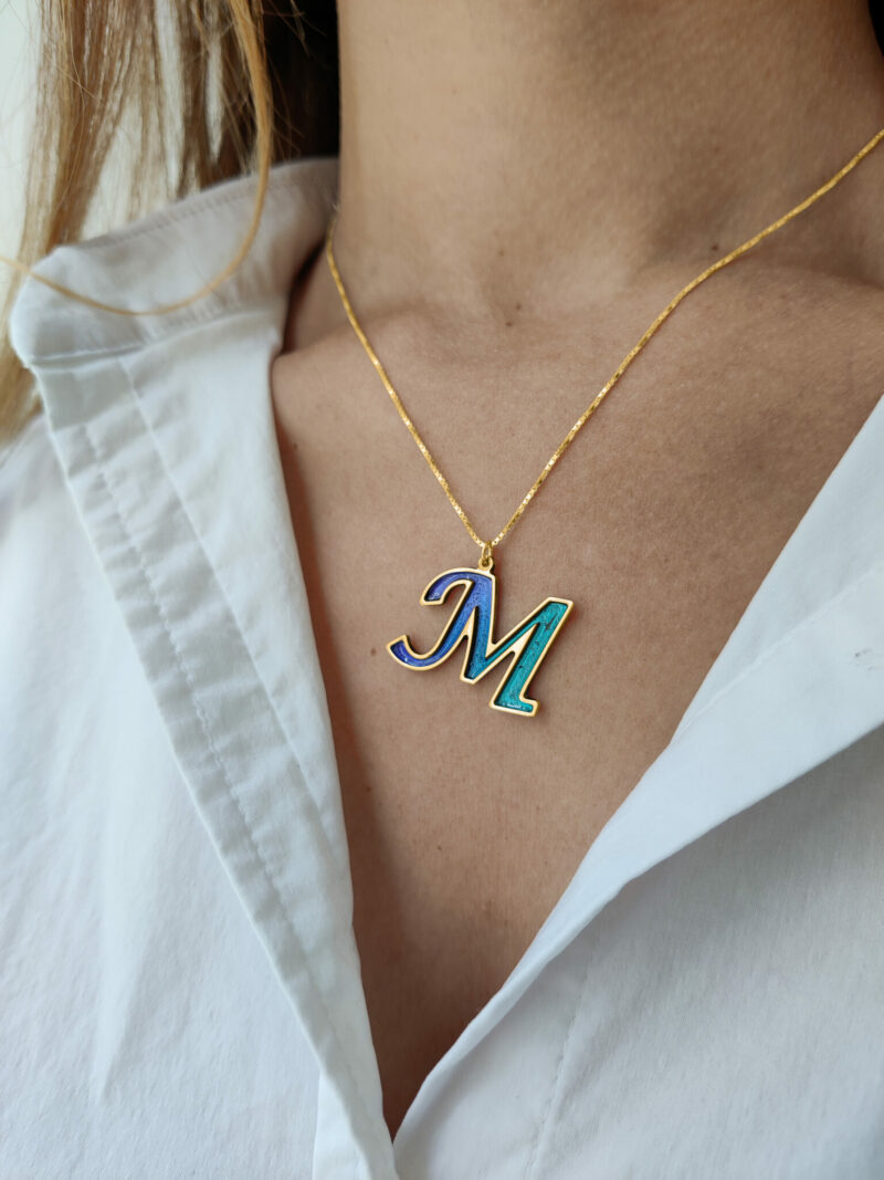 14K Gold Initial Multi-Colored Enameled Necklace