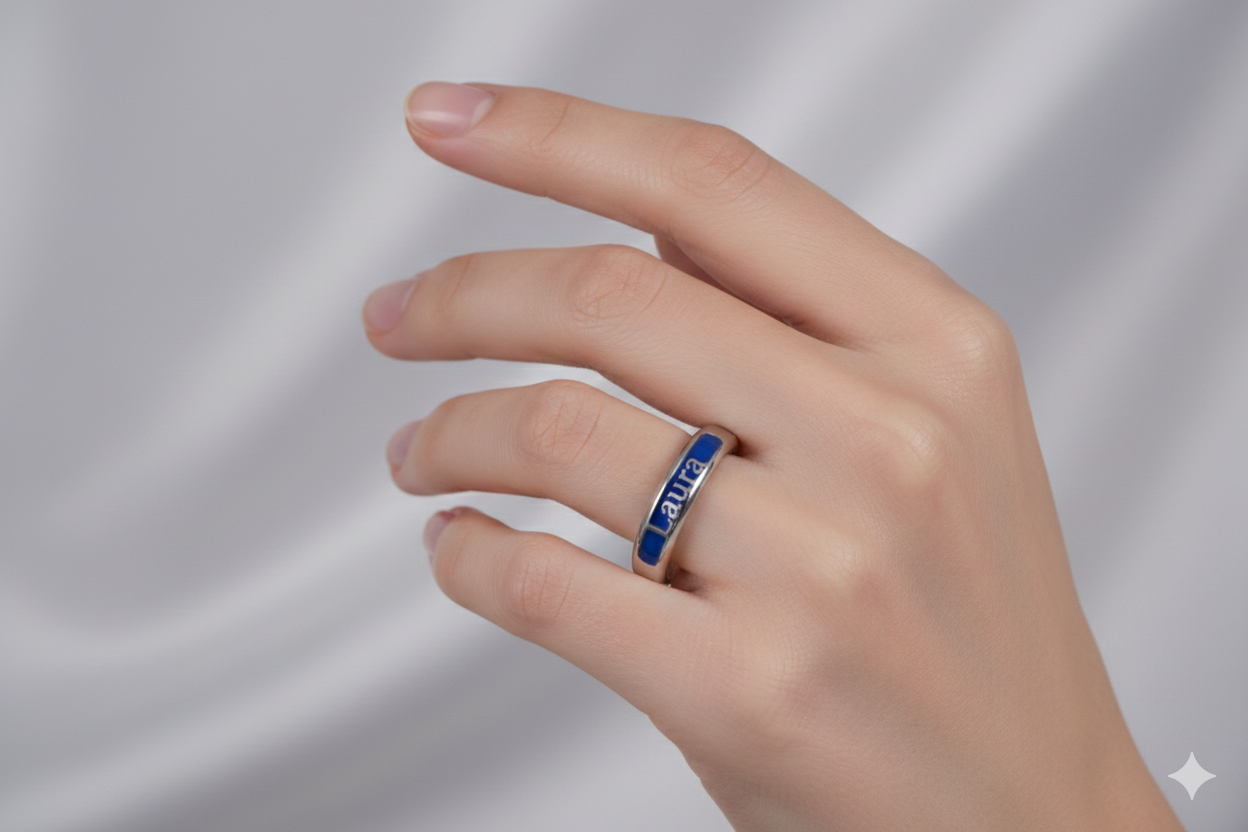Gold Personalized English Name Enameled Ring