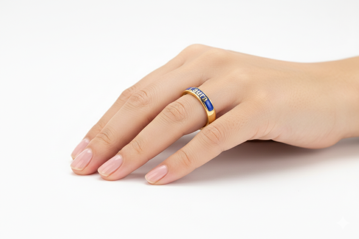 Gold Personalized English Name Enameled Ring