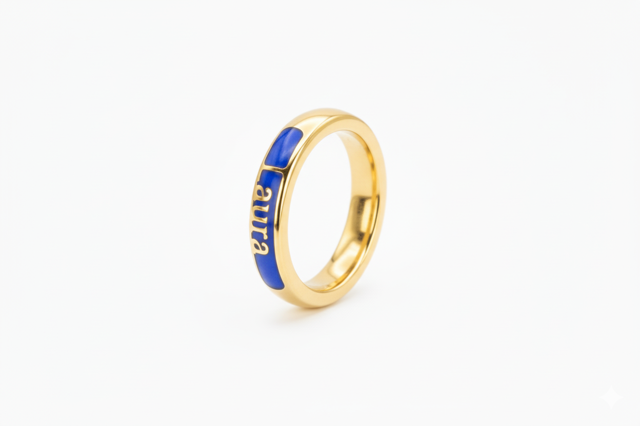 Gold Personalized English Name Enameled Ring
