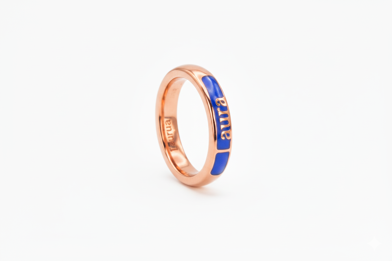 Gold Personalized English Name Enameled Ring