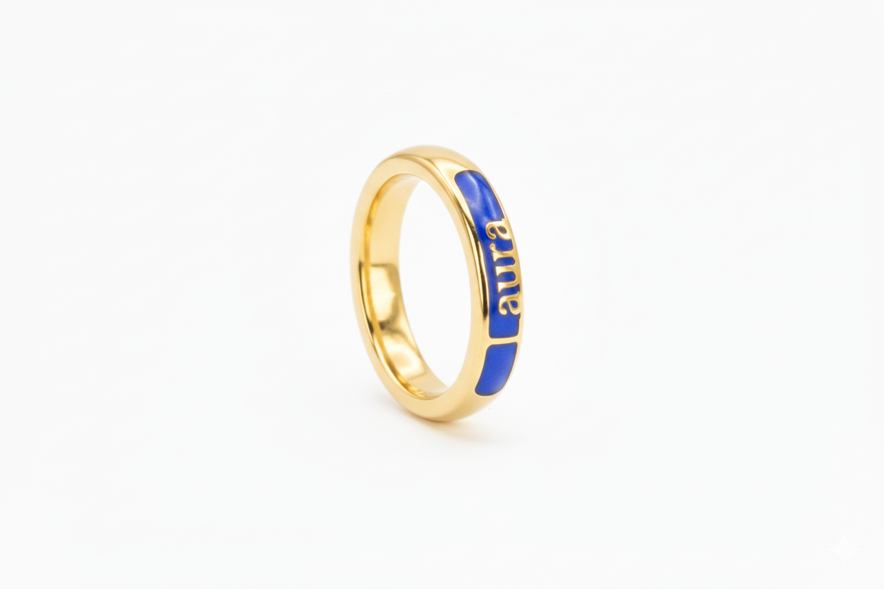Gold Personalized English Name Enameled Ring