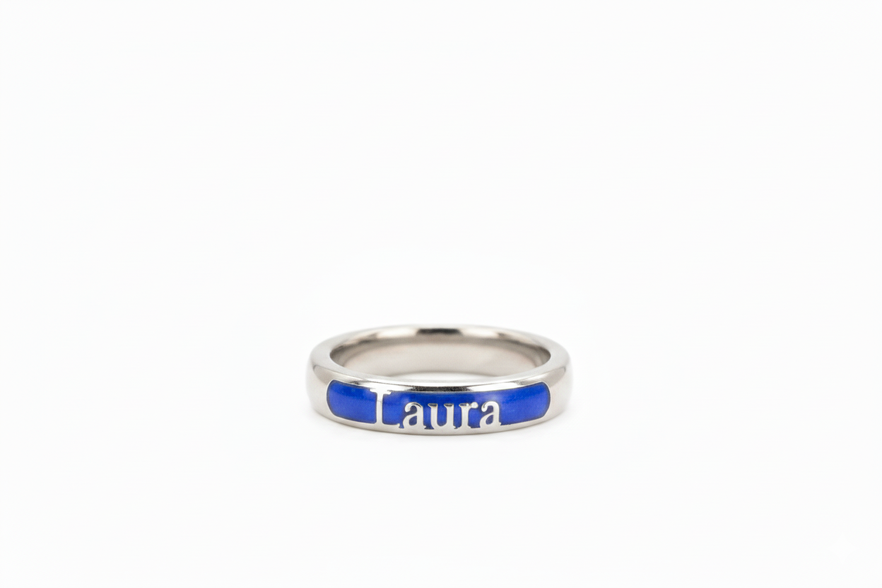Gold Personalized English Name Enameled Ring