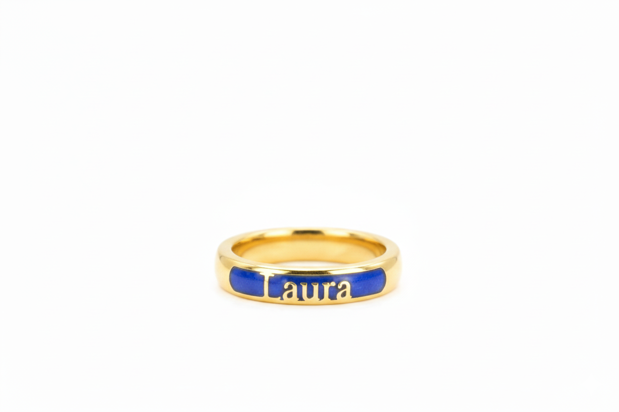 Gold Personalized English Name Enameled Ring