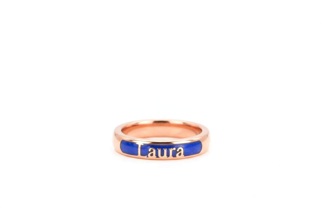Gold Personalized English Name Enameled Ring