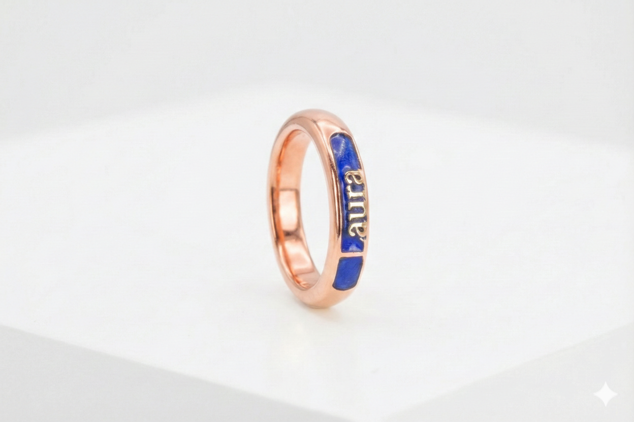 Gold Personalized English Name Enameled Ring