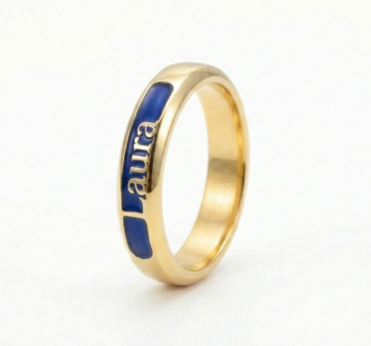 Gold Personalized English Name Enameled Ring