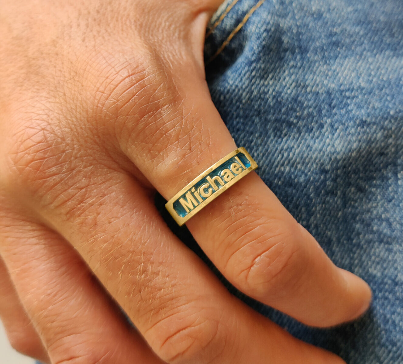 Thick Personalized Name 14K Gold Ring