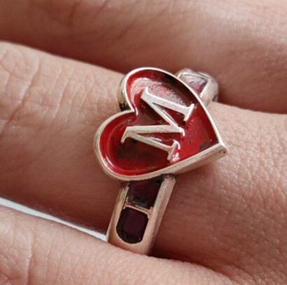 I Love you 14K Gold Heart and Initial Ring