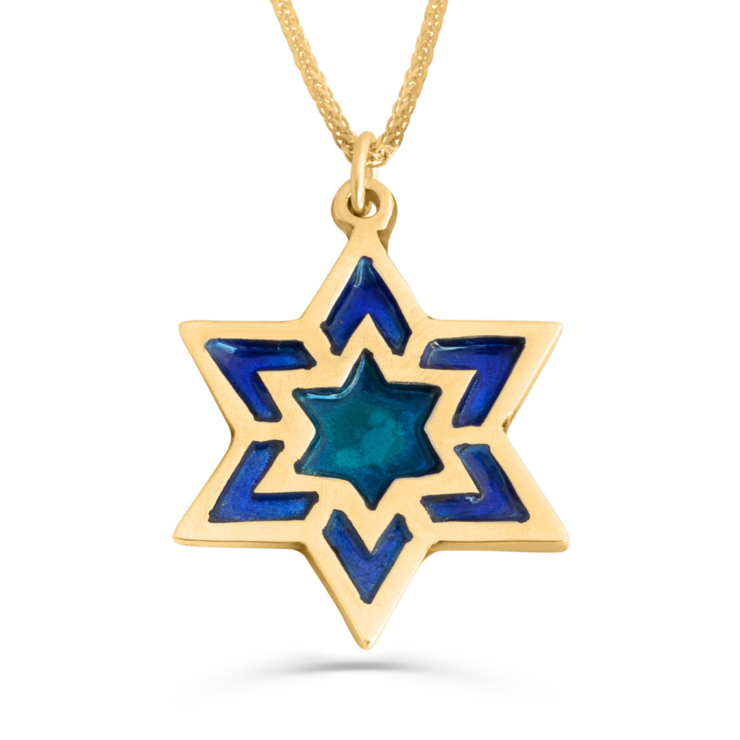 Star of David Stunning Gold Necklace with Enamel