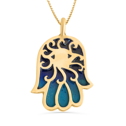 Hamsa Necklace with Unique Decorations and Enamel