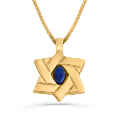 Stunning and Stylish Gold Star of David Pendant with Lapis Stone