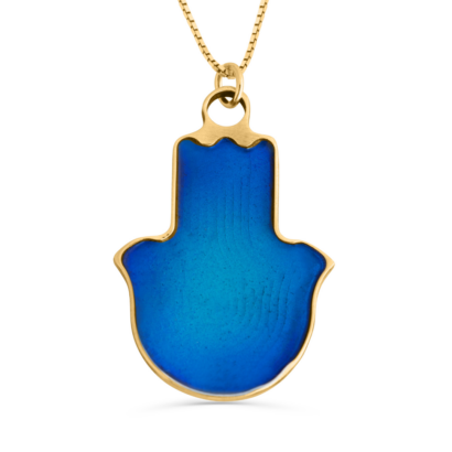 Modern and Stylish Enameled Hamsa Gold Pendant