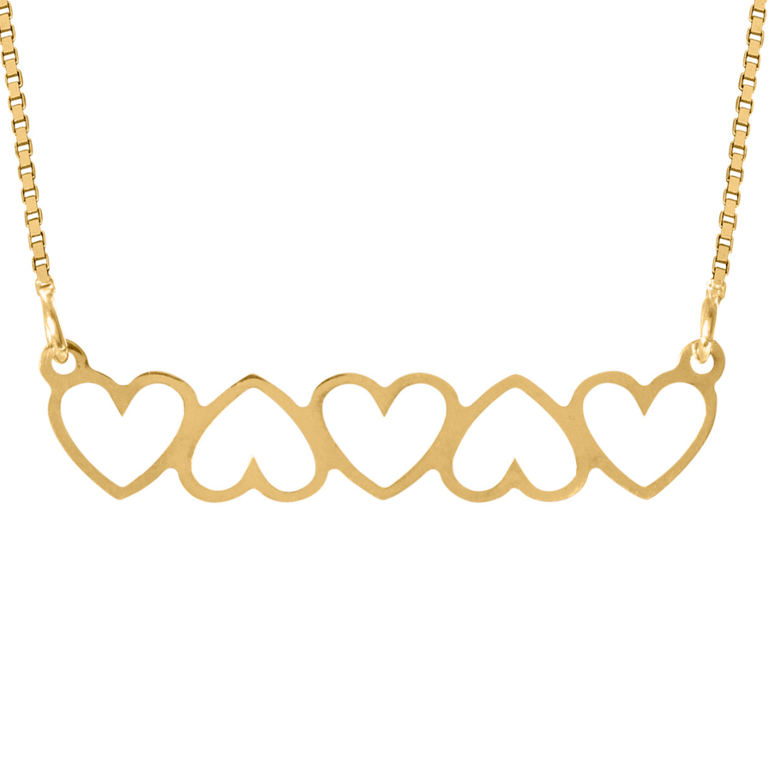 Stylish Horizontal Cut Out Five Hearts Necklace From 14K Gold
