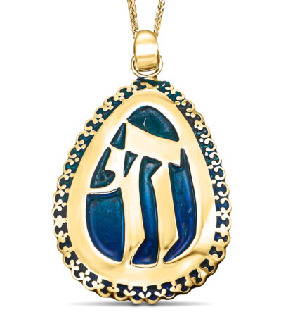 Huge Size Vintage Chai Pendant From 14k Gold and Enamel Colors