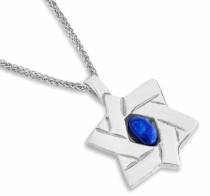 Contemporary Magen David Pendant with Lapis Stones
