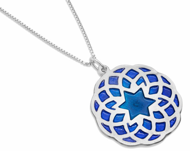 Mandala Star of David Silver Pendant with Enamel