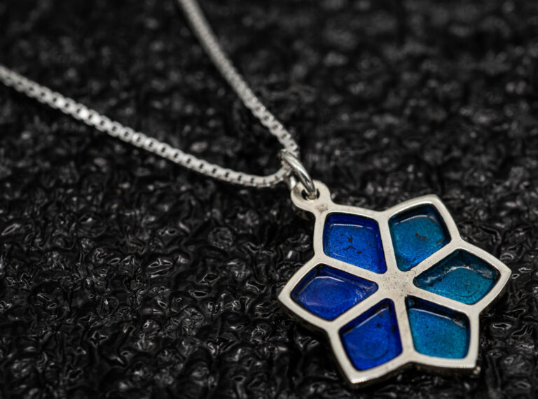 Nature Inspired Magen David Enamel and Silver Pendant